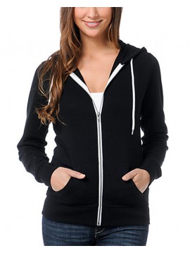 Anvil Black Ladies Full Zip Through Hooded Sweat