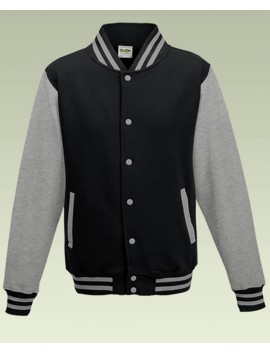 AWD Cool Jet Black Body Heather Grey Sleeve Varsity Jackets