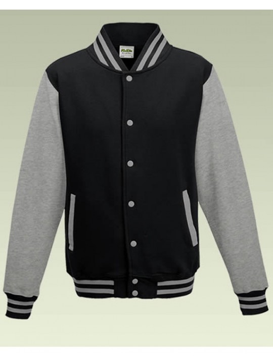 AWD Cool Jet Black Body Heather Grey Sleeve Varsity Jackets