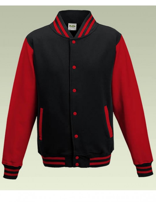 AWD Cool Black Body Red Sleeve Varsity Jackets