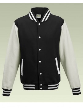 AWD Cool Jet Black Body White Sleeve Varsity Jackets