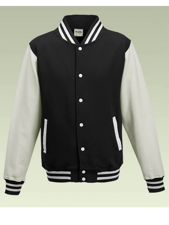 AWD Cool Jet Black Body White Sleeve Varsity Jackets