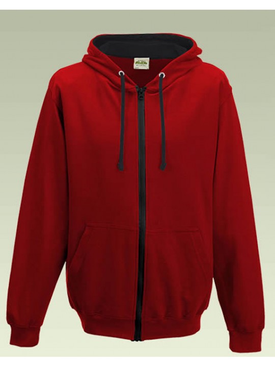 AWD Fire Red with Jet Black Contrast Varsity Full Zip Zoodie top